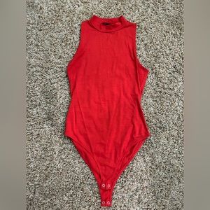 Forever 21 orange sleeveless mock neck bodysuit, small